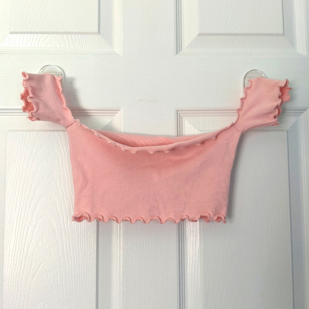 Pink off shoulder crop top
